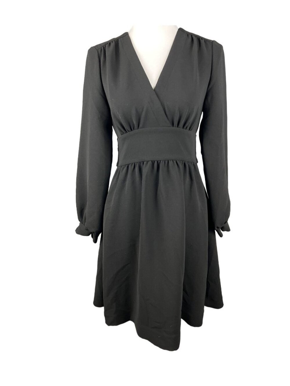 Kate Spade Womens Black Long Sleeve Wrap Dress With Waist Tie Size S